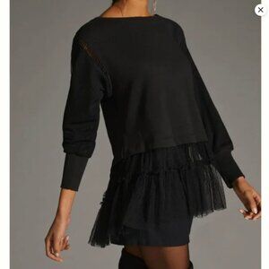 By Anthropologie Tulle Skirt Hem Sweatshirt in Black NWOT M